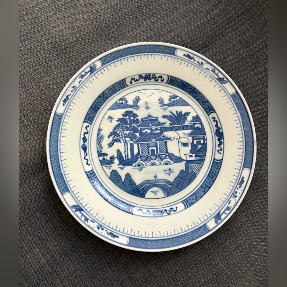 Rare Antique Chinese Blue and White Porcelain Plate Canton Display Art 10 inch